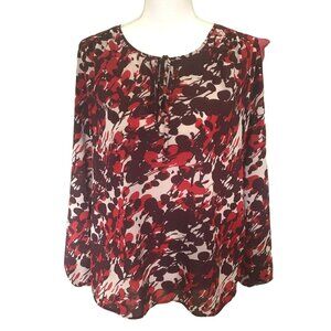 J Crew Blouse Long Sleeve Floral Cream with Red and Deep Red Floral Print S